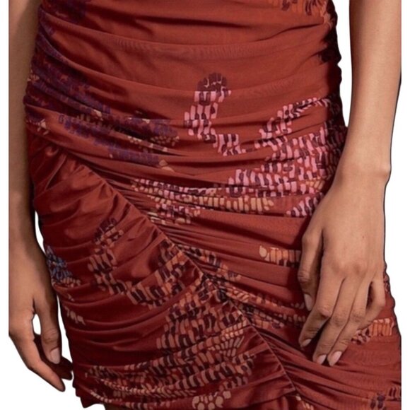 Farm Rio + Anthropologie Ruched Mesh Mini Skirt Motif Side Zip, Size Small - Picture 3 of 8